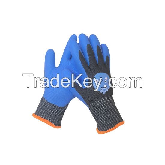 DDsafety 15+years low-cost manufacturer gloves.Kids Gardening Age 3-13girls Boys Blue Nitrile Foam Coated Safety Working Hand Gloves