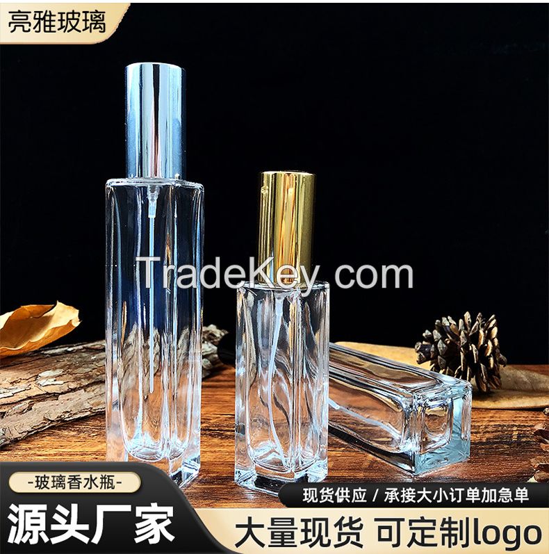 High grade square crystal transparent glass 18 screw mouth press perfume cosmetics sub bottle nude bottle spray bottle