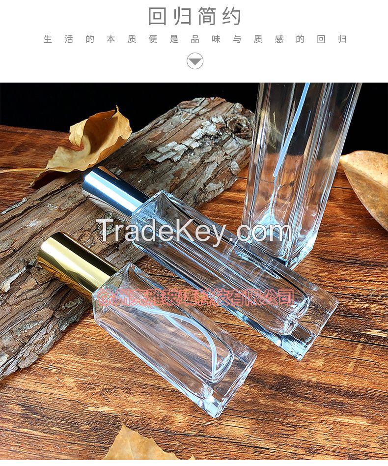 High grade square crystal transparent glass 18 screw mouth press perfume cosmetics sub bottle nude bottle spray bottle