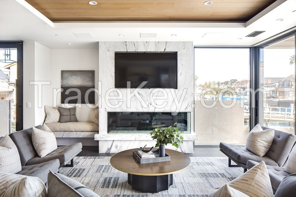 BOTON STONE Natural Stone Polished White Marble Wall Tile Living Room Floor Stone Veneer Sheet Bookmatched Marble Slab
