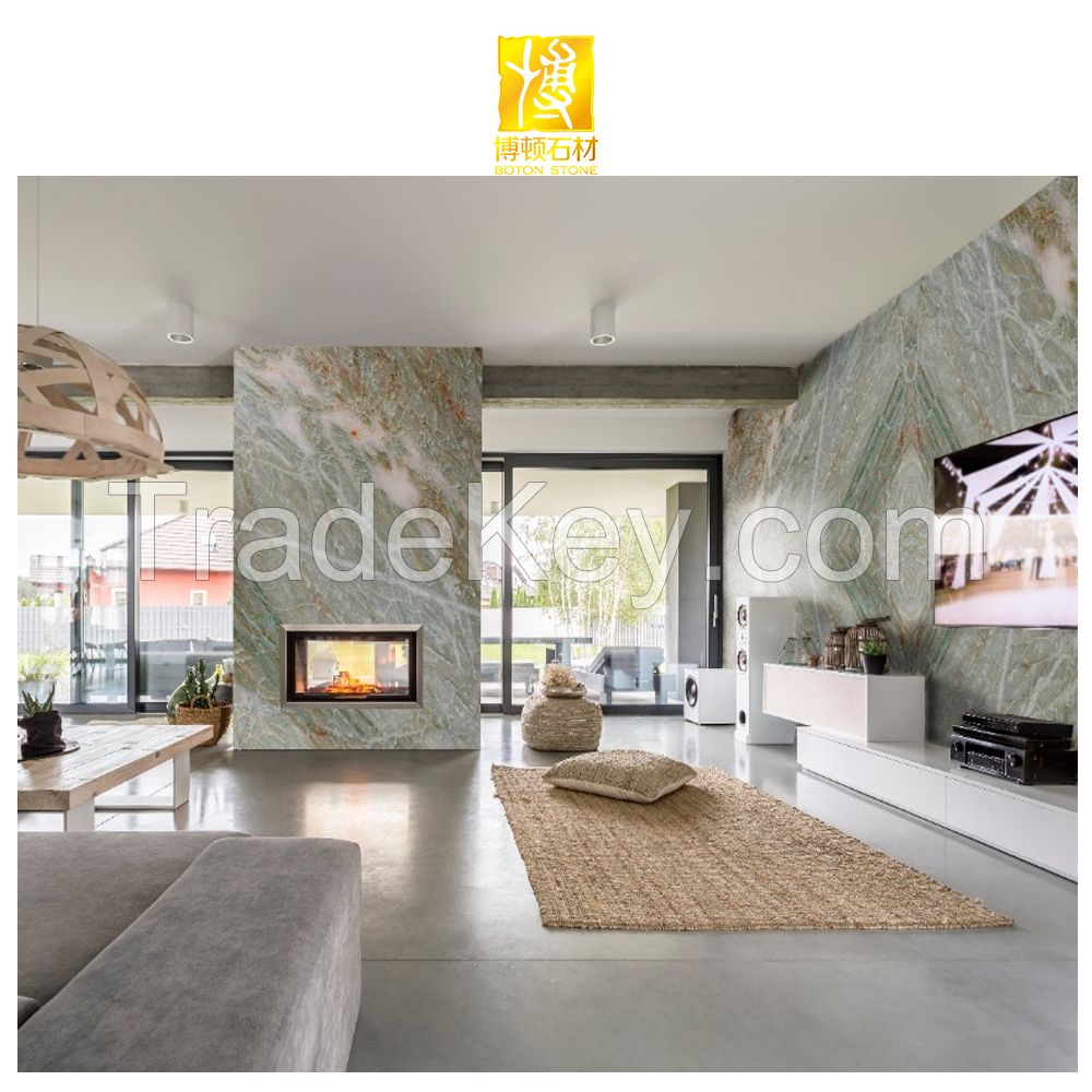 BOTON STONE Natural Stone Polished White Marble Wall Tile Living Room Floor Stone Veneer Sheet Bookmatched Marble Slab