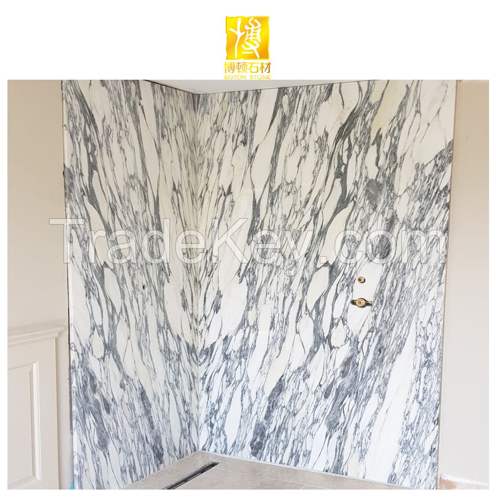 BOTON STONE Natural Stone Polished White Marble Wall Tile Living Room Floor Stone Veneer Sheet Bookmatched Marble Slab