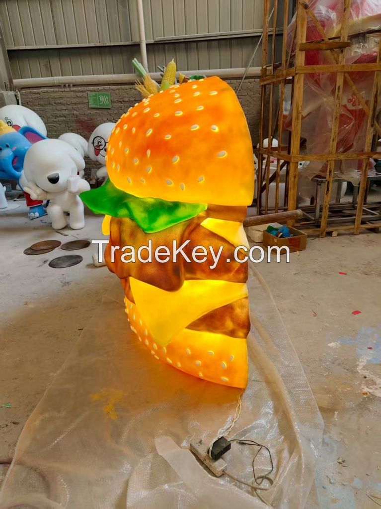 Glass fiber reinforced plastic illuminated hamburger sculpture