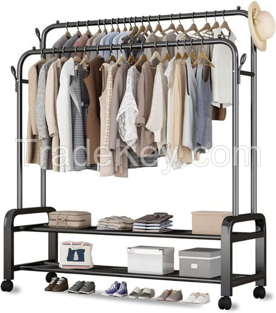 Double Rod Garment Rack With Wheels