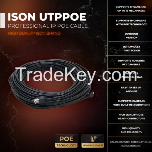 Ready-made outdoor cable for IP cameras 5 meters with POE, audio, zoom, PTZ support ISON-UTP5POE