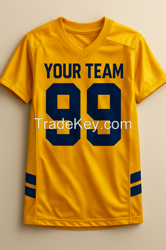 Custom Yellow American Sports Jersey In Breathable Mesh Fabric Ready To Wear