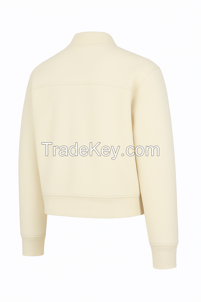 Custom New Wight Color Casual Wear Bomber Jacket with Snap Button Closure With Genuine Leather for Seasonal Wear