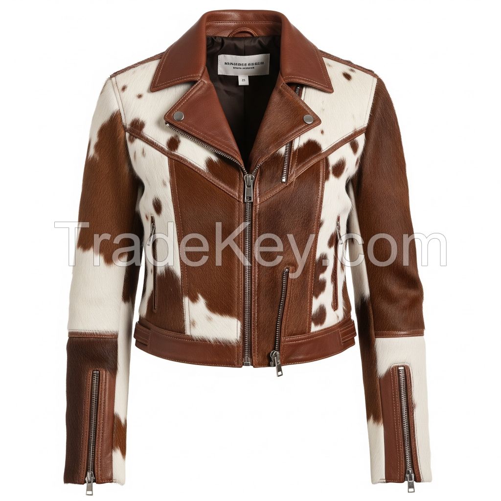 Custom New Design Women Original Cowhide With Its Natural Hair Leather Jacket Stylish Outerwear with Durable Stitching and Premium Finish 
