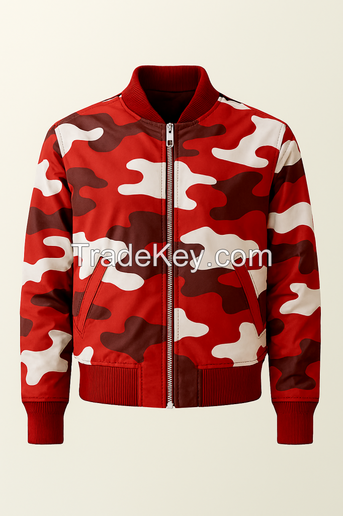 Custom Stylish Mens Windbreaker Camo Bomber Jacket Durable Water Resistant Shell Active Outerwear For Everyday Casual Wear