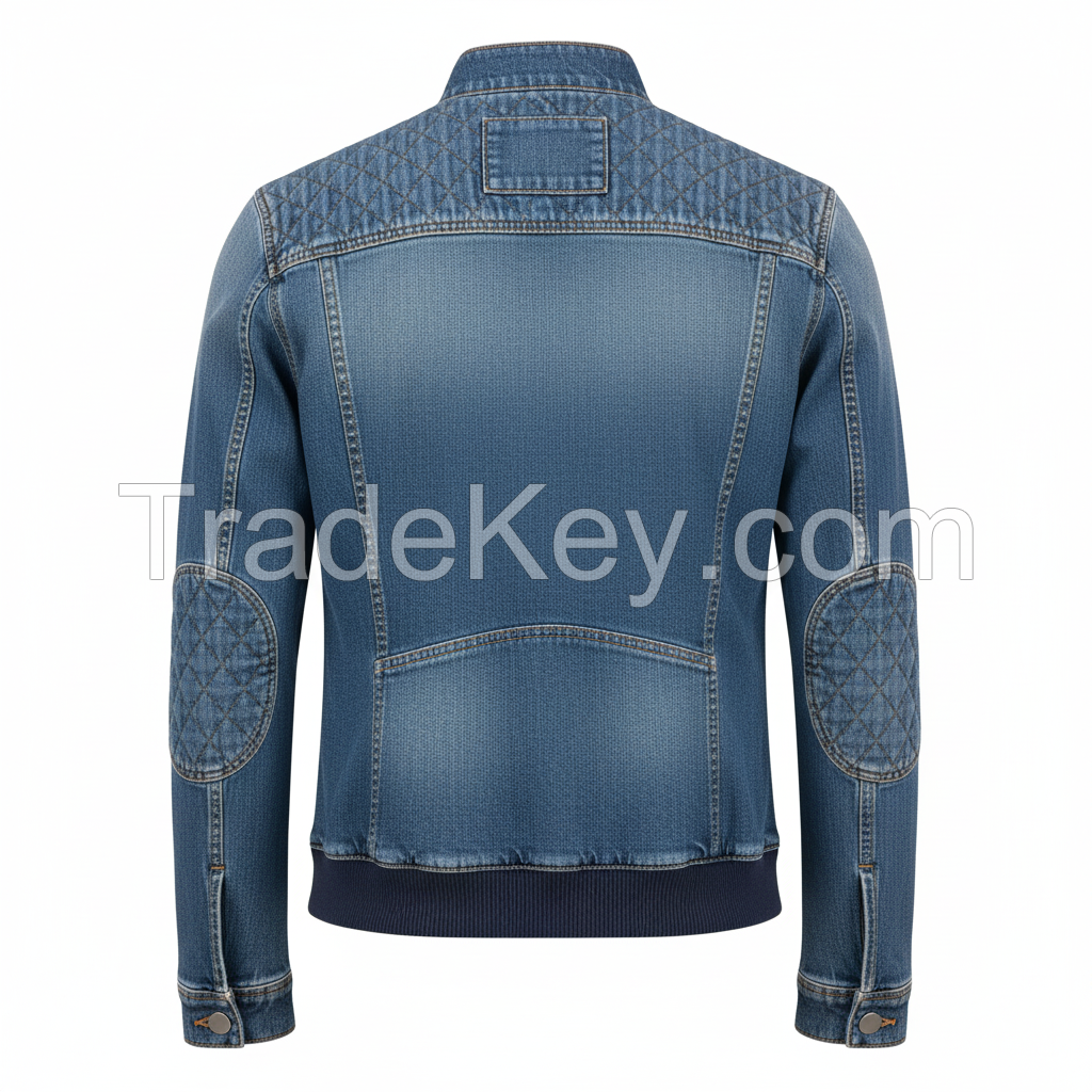 Wholesale Mens Asymmetric Denim Biker Jacket Diamond Quilted Fashion Jean Coat Custom ODM/OEM Supplier