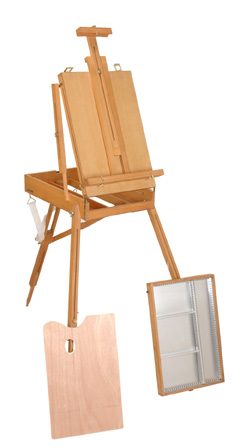 easel, wood box, paint set, manikin