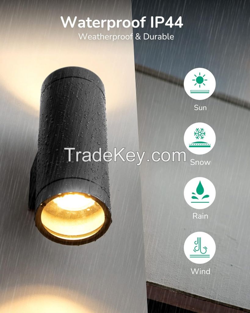 EDISHINE Up Down Outside Lights, Waterproof Outdoor Wall Light IP44, Modern Metal Wall Sconce, Weather Resistant, Outside House Lights for Front Door, Garage, Garden, UKCA RoHS Listed, 2 Pack, Black [Energy Class A]