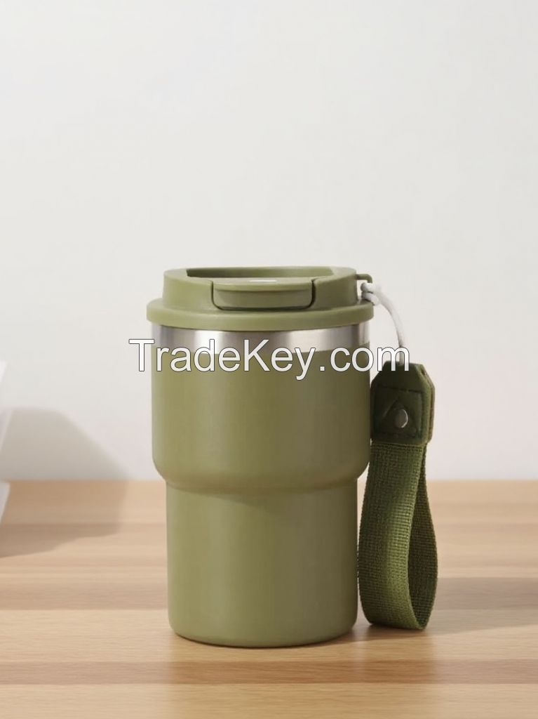 Vacuum Insulated 304 Stainless Steel Travel Coffee Mug With Lid and Handle, Leak Proof