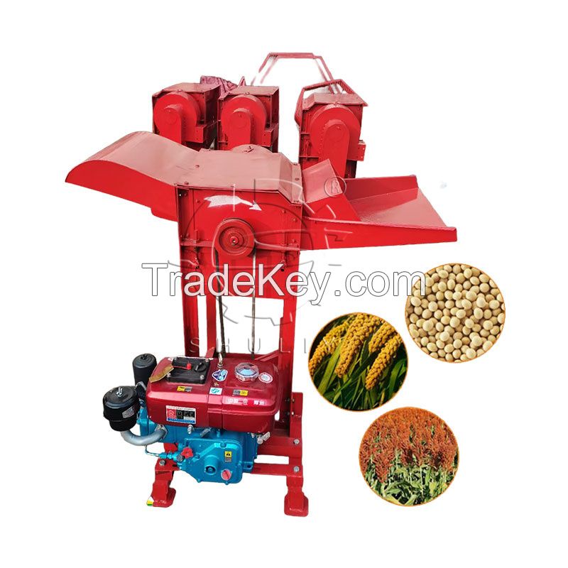 Movable mini diesel engine driven rice thresher machine