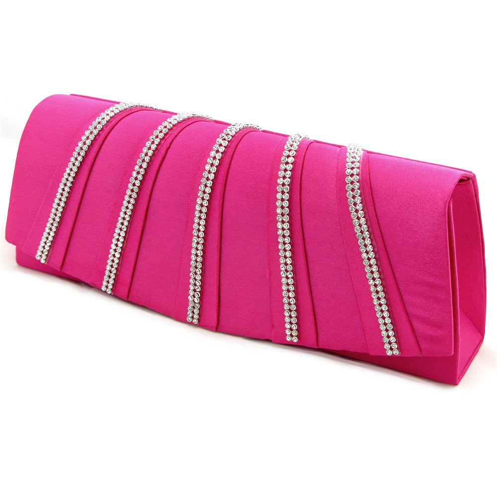 Diamante lace trim small structured satin Clutch bag