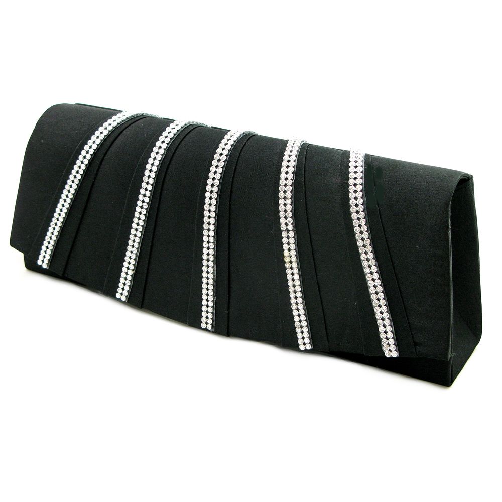 Diamante lace trim small structured satin Clutch bag