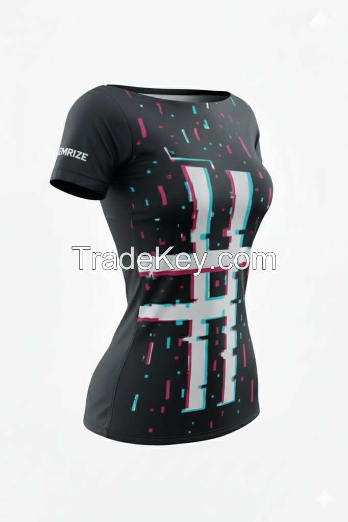 Ladies Boat-Neck Custom Jersey Women Round Couple Clothing Short Sleeved Shirt