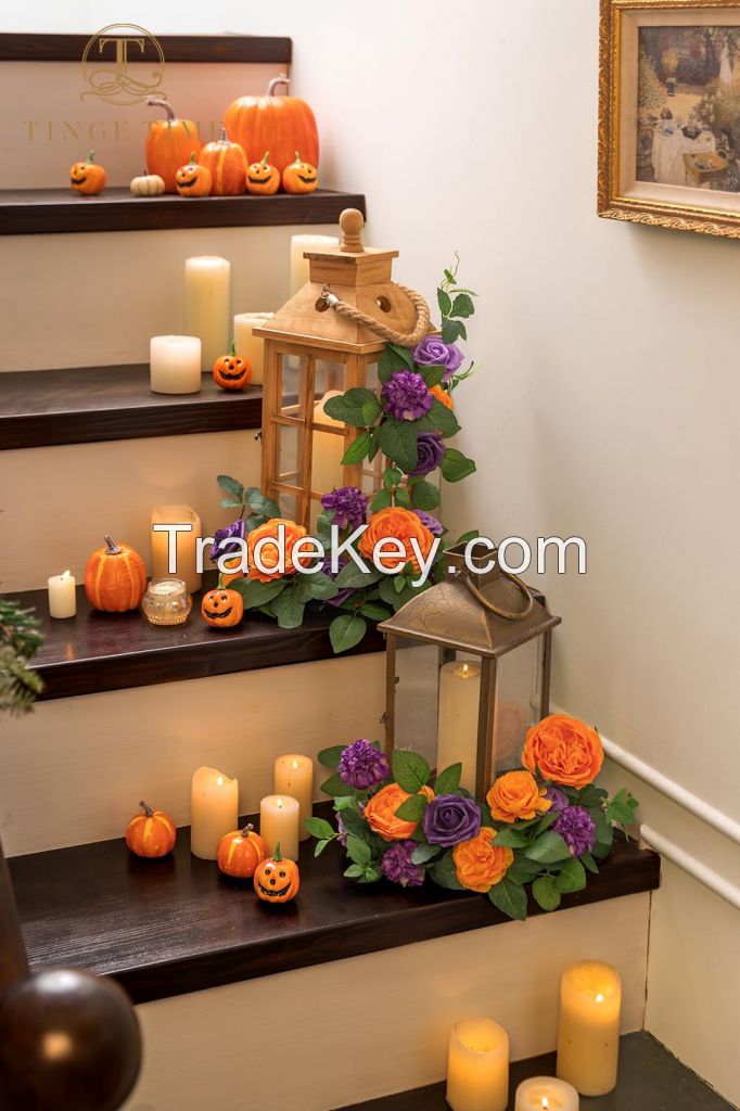 TINGE TIME Rose Artificial Flowers Combo, Gradient Color Faux Foam Roses with Stems for DIY Wedding Bridal Shower Party Table Centerpieces Fake Floral Arrangement Home Decor(Burnt Orange and Purple)