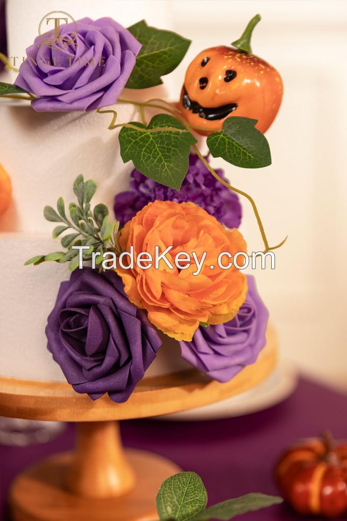 TINGE TIME Rose Artificial Flowers Combo, Gradient Color Faux Foam Roses with Stems for DIY Wedding Bridal Shower Party Table Centerpieces Fake Floral Arrangement Home Decor(Burnt Orange and Purple)