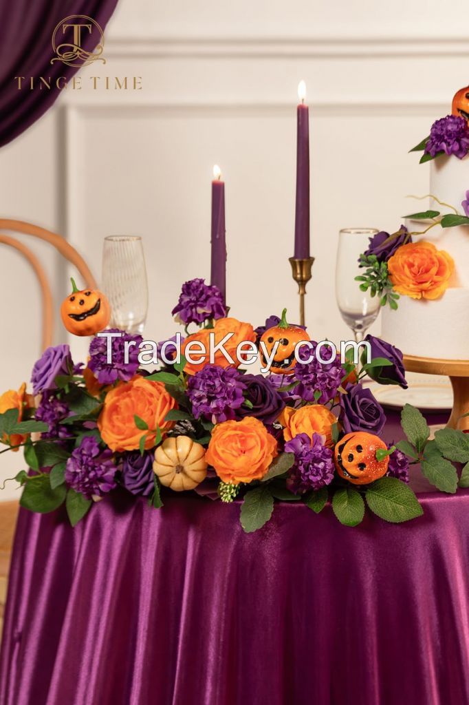 TINGE TIME Rose Artificial Flowers Combo, Gradient Color Faux Foam Roses with Stems for DIY Wedding Bridal Shower Party Table Centerpieces Fake Floral Arrangement Home Decor(Burnt Orange and Purple)