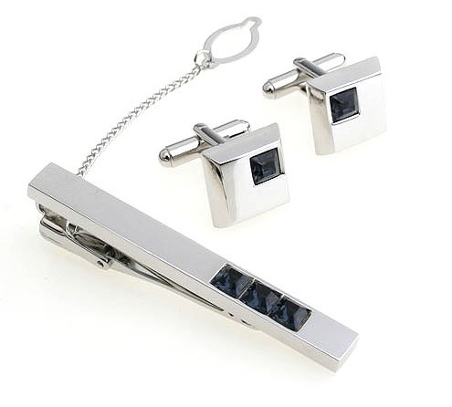 Shiny Cufflinks and Tie Clips Set