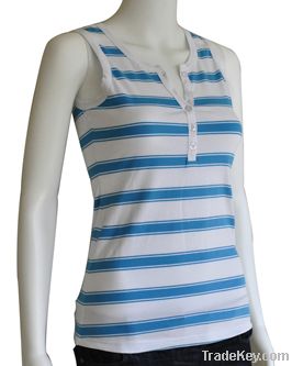 Half Button Striped Tank