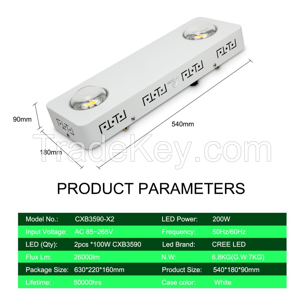 Dimmable LED Grow Light 200w with 2pcs CXB3590 3500K CD bin and Meanwell drivers with 3 years warranty