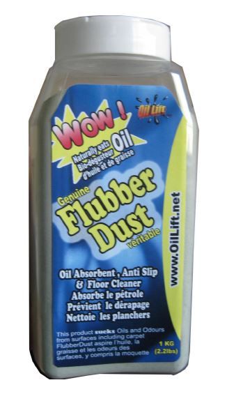 Oil Absorbent, Anti Slip & Floor Cleaner. Oillift Flubber Dust