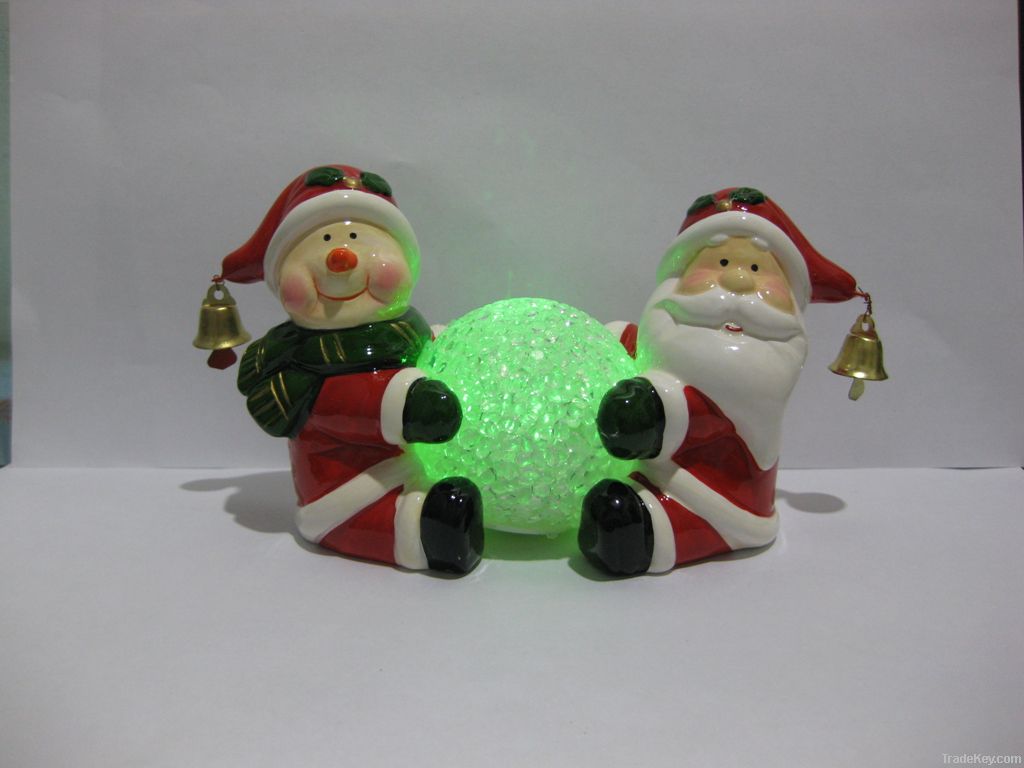 X&#039;mas Santa and snowman with ball, RGB(include), ceramic, pottery