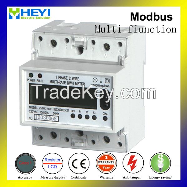 Single phase din rail electrical energy meter  4 pole LCD display Modbus/rs485 5/32A 230V  match Solar power system