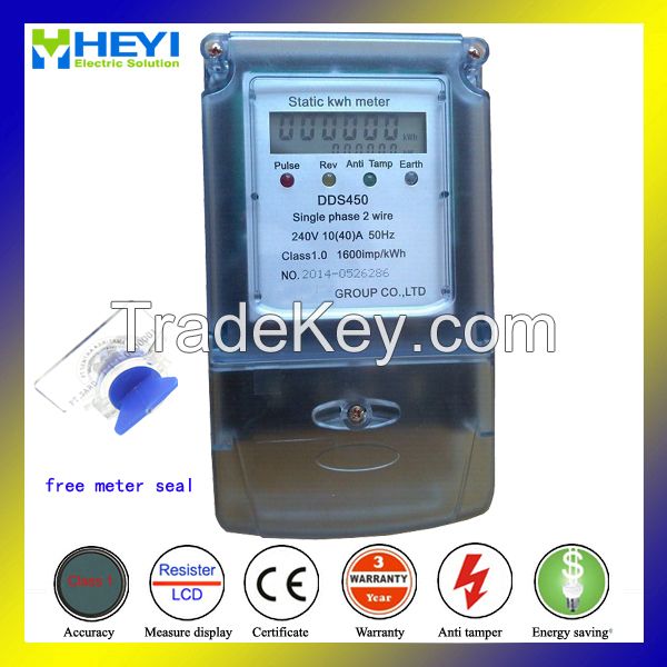 Single phase electric meter 10/40A 240V LCD display Poly carbonate case shunt signal with free meter seal 