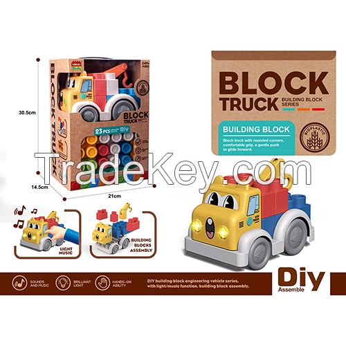 Wokaiblocks Educational Baby Toys Light Music BIO PLASTIC Engineering Vehicle Building Block Kids