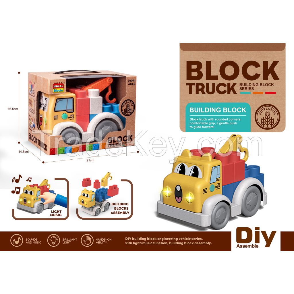 Wokaiblocks BIO PLASTIC Light Music Building Blocks Engineering Vehicle DIY Assembly Toys