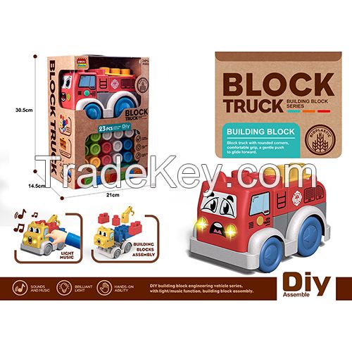 Wokaiblocks Educational Baby Toys Light Music Straw Material Truck Building Block Kids