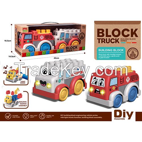 Wokaiblocks 2pcs Light Music BIO PLASTIC Engineering Vehicles Building Blocks KIDS TOY