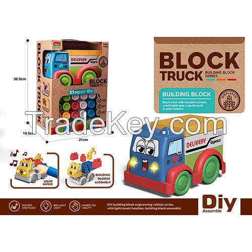 Wokaiblocks Educational Baby Toys Light Music BIO PLASTIC Engineering Vehicle Building Block Kids