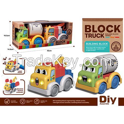 Wokaiblocks 2pcs Light Music BIO PLASTIC Engineering Vehicles Building Blocks KIDS TOY