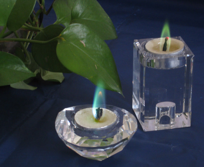 colorful flame tealight candles and crystal candle holders