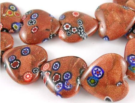 Millefiori glass gold sand heat beads