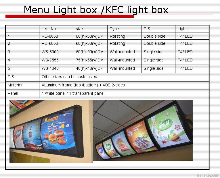 menu light box restaurant light box