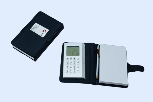 Calendar calculator, Ruler, Leather case with note book