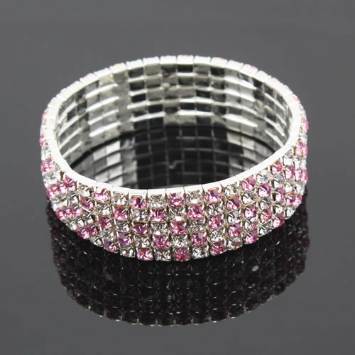 5 rows white &amp; pink crystal bracelet