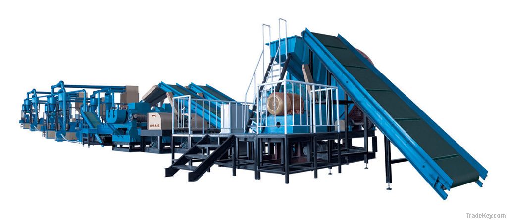 Waste tire recycling processing production line