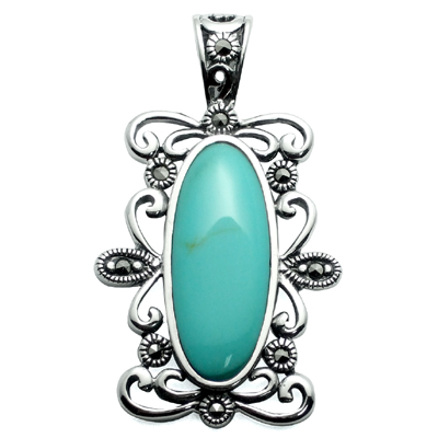 925 sterling silver pendant-Turquoise &amp; Marcasite