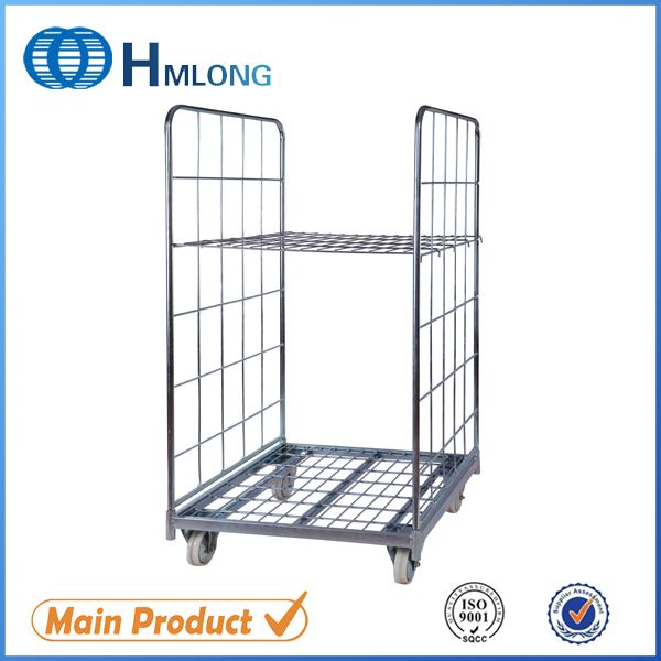 Rolling metal laundry cage cart with 4 wheels