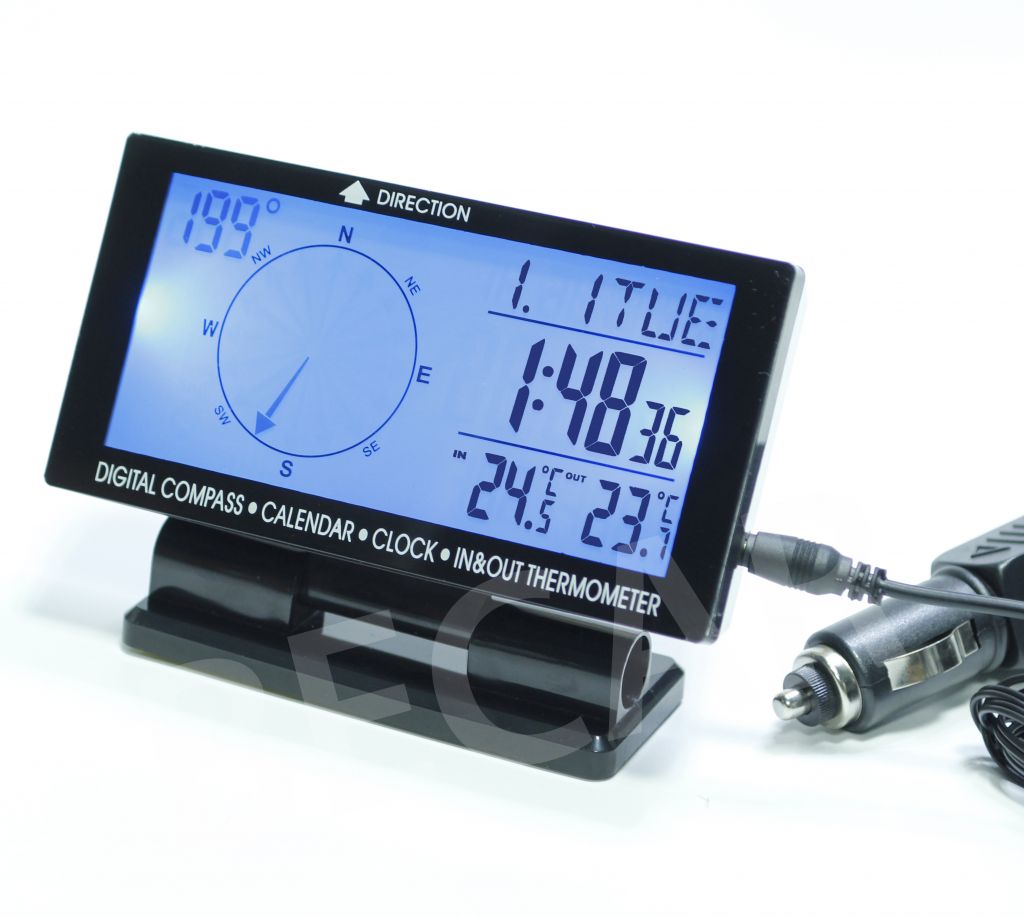 Car digital compass with clock and thermometer