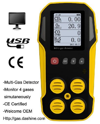 Handheld Gas Detector, 4 Gas Monitor with Large LCD Display