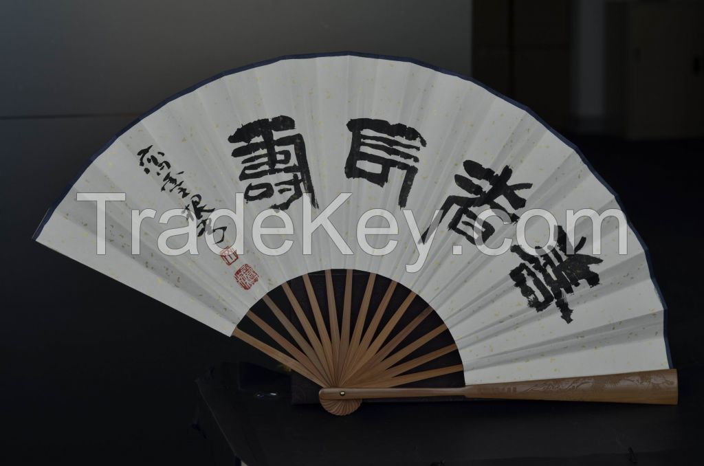 Oriental Chinese painting on folding fan, wholesale handmade bamboo silk paper folding fan