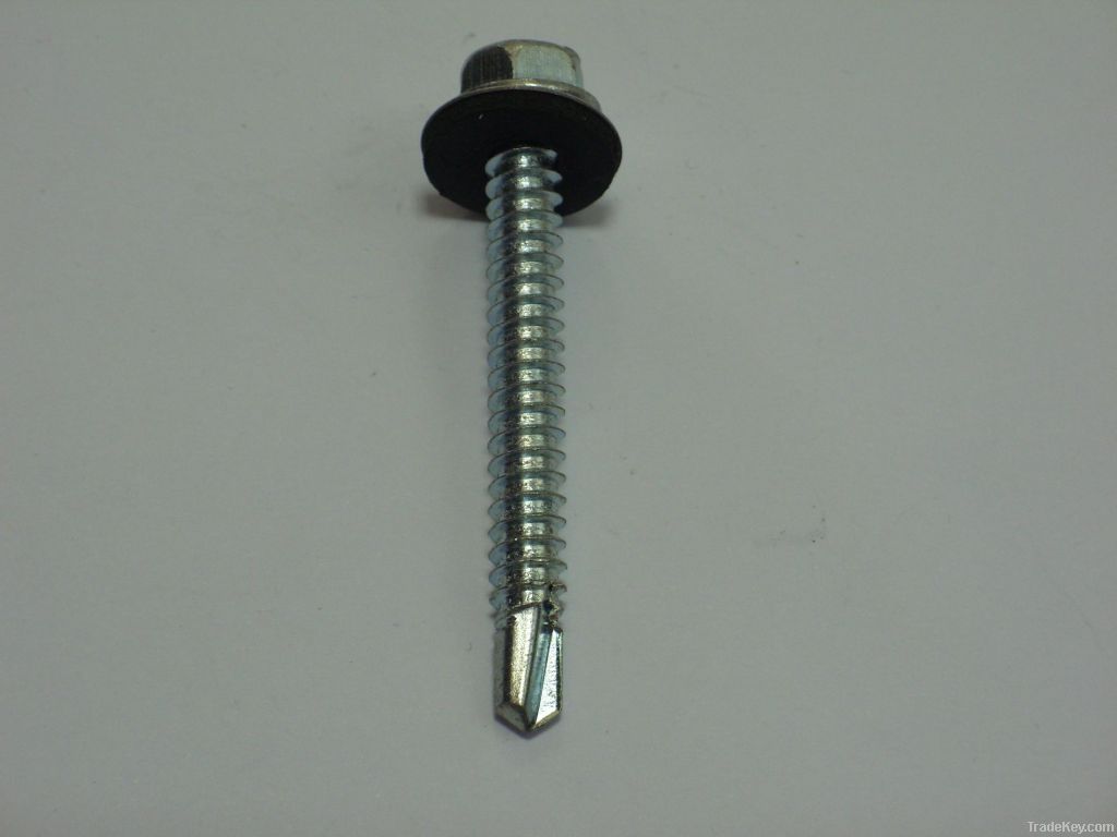 hex head self drilling screw with EPDM washer, zinc plated