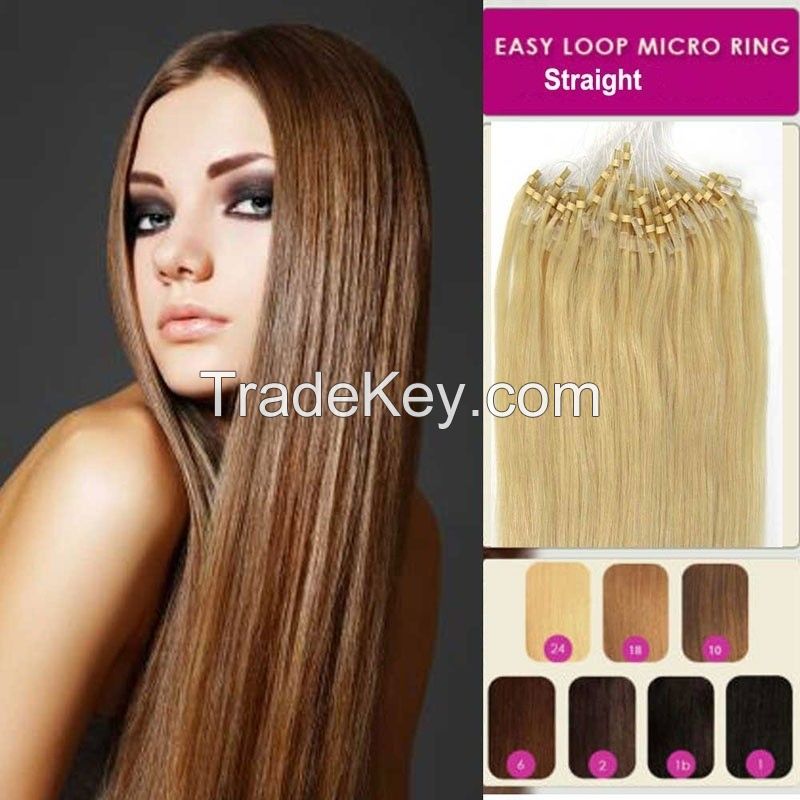 Micro rings/loop hair remy human hair extensions #1B